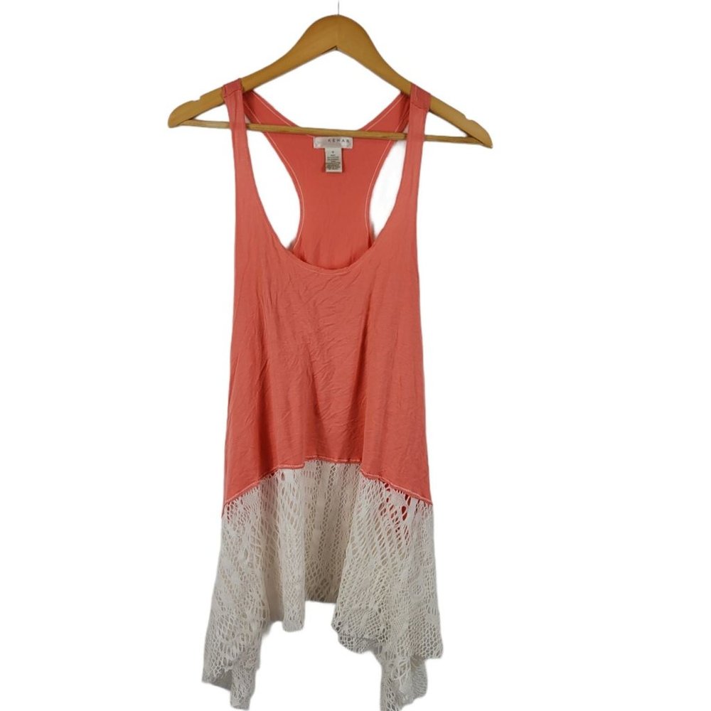 Kenar peach flowy tiered boho Lace racer back Tank top size Small